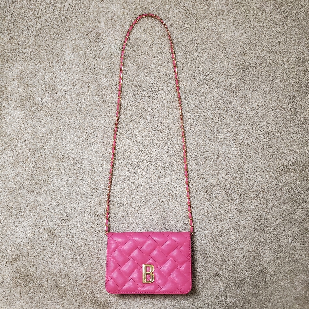 Bebe Hot Pink Quilted "B" Logo Wallet on Chain Crossbody Bag - Picture 2 of 8